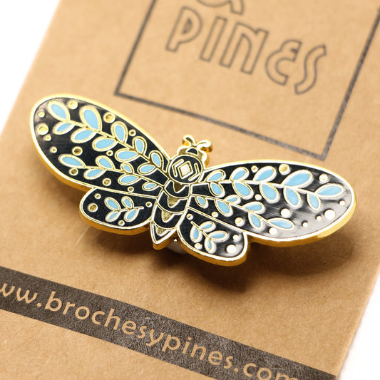 Broche Mariposa Azul con Calipso - Detalles en Dorado - Insectos