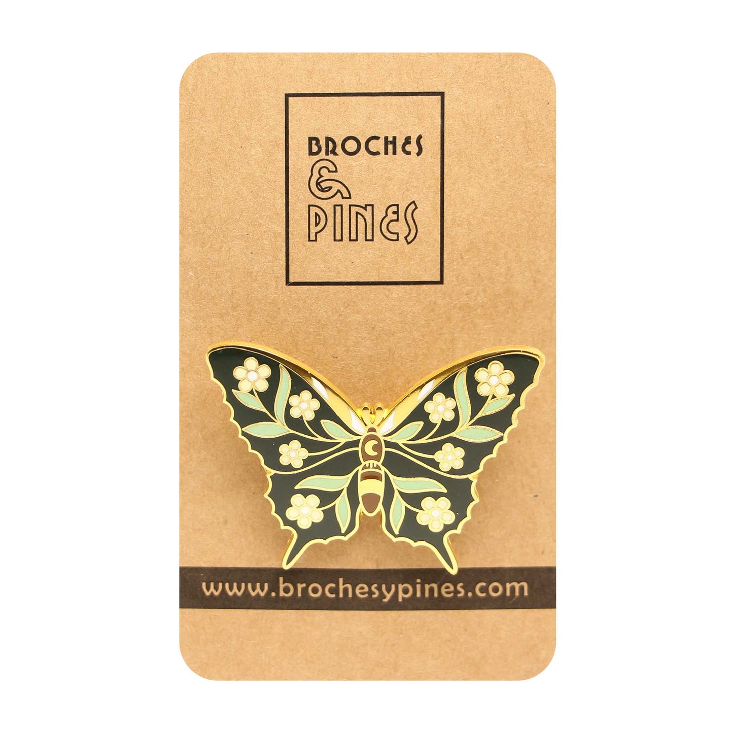 Broche Mariposa Verde - Detalles en Dorado - Insectos